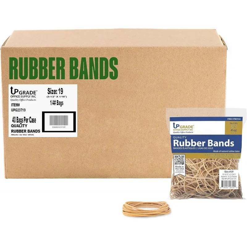 Upg23719cs rubber bands, size #19 (3-1/2x1/16), 4 oz. bags-10 lb. (40 bags total), natural crepe, made in USA