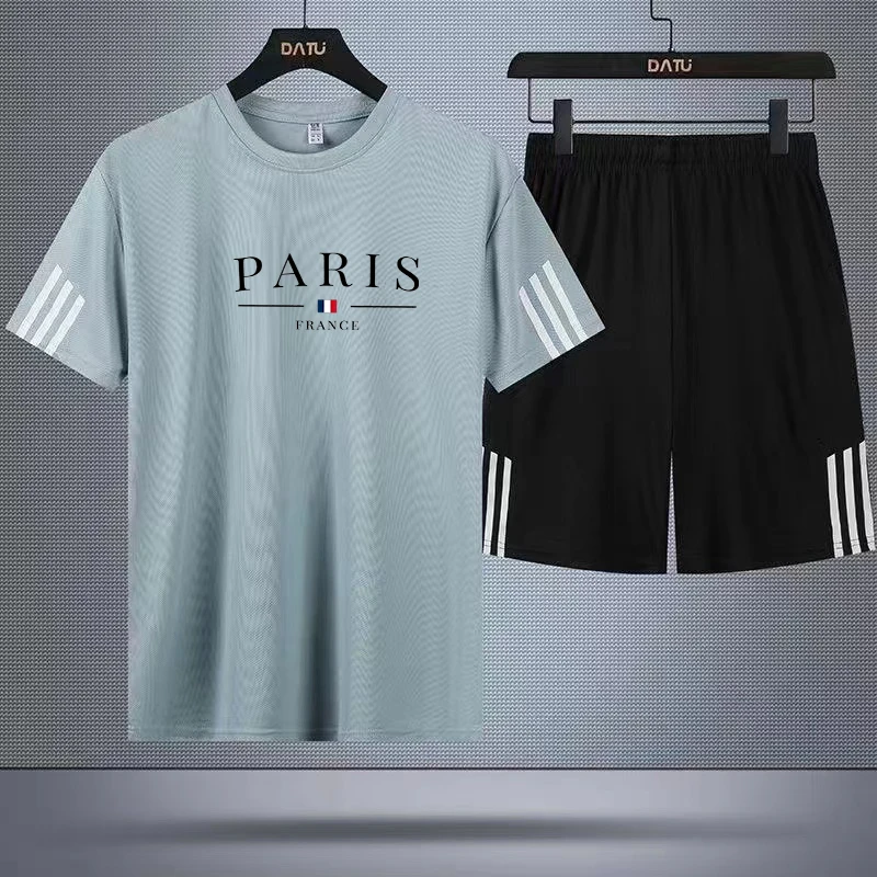

2024 men's summer new short sleeved shorts sportswear two-piece set with round neck for breathability, casual fashion, thin and