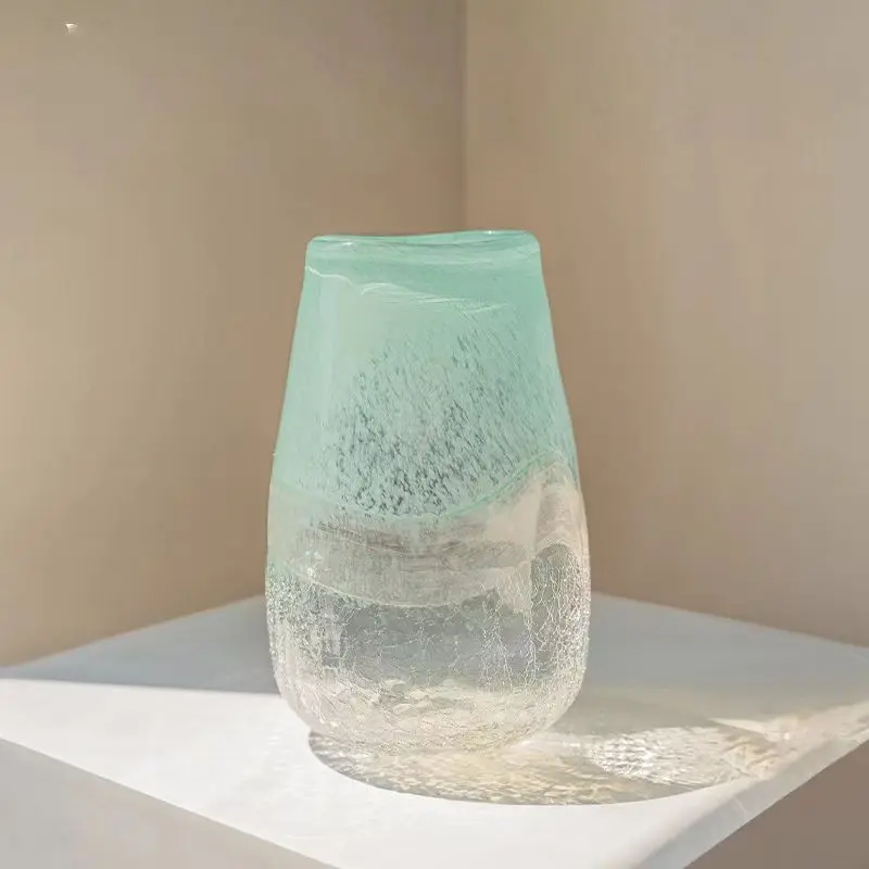 مزهرية زجاجية مطابقة الألوان مصنوعة يدويًا على طراز العصور الوسطى، وطاولة طعام لغرفة المعيشة، ومزهرية كلاسيكية مائية، وديكور فاخر وخفيف الوزن #4