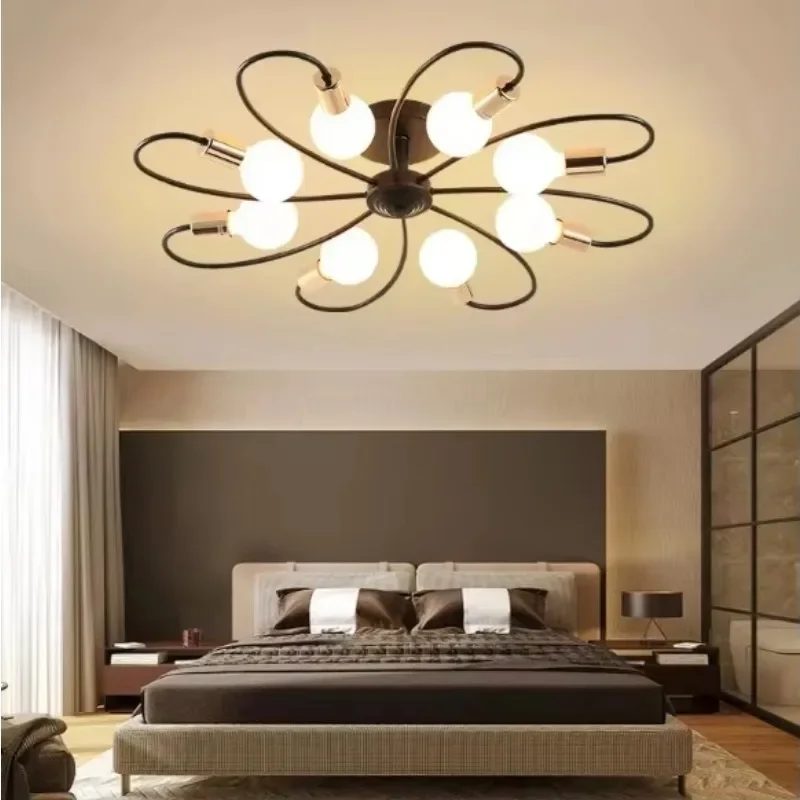 82*15cm Modern Design E27 Black Golden Iron Ceiling Light Fixture 8 Lights Ceiling Chandelier Lamp for Home Hotel Decor Lighting