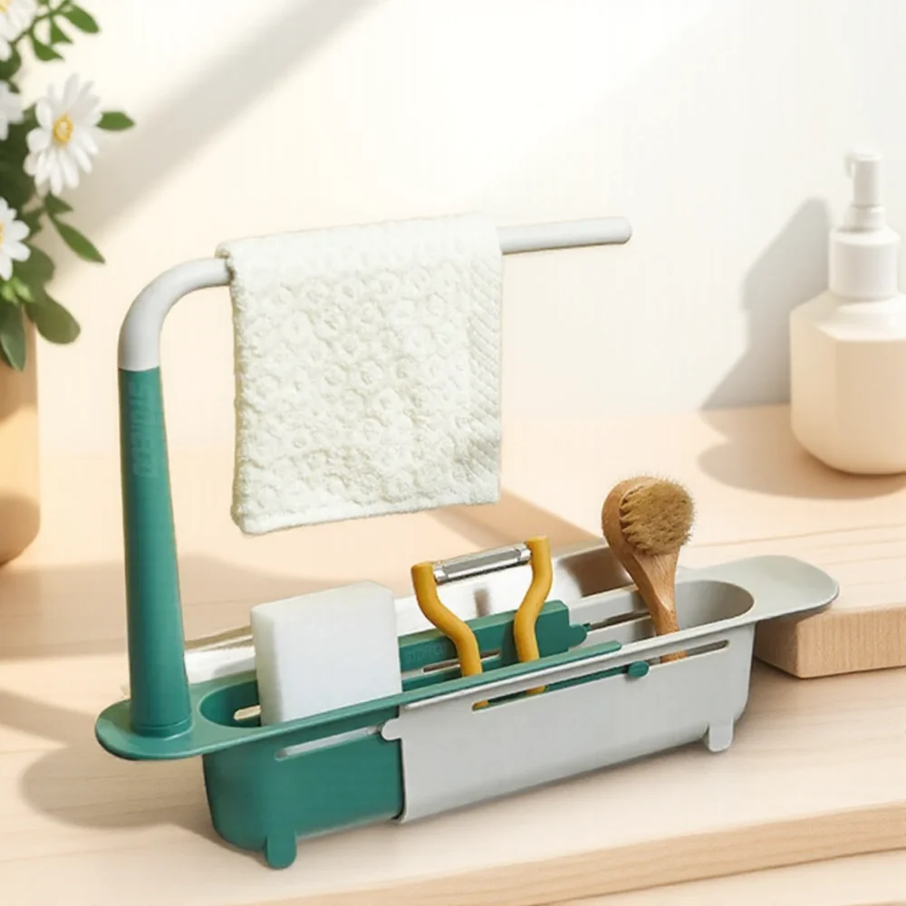 Küche Waschbecken Organizer Teleskop Abtropffläche Rack Seife Schwamm Halter Lagerung Korb Zubehör
