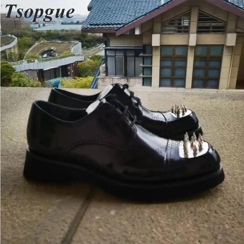 

Cross-Tied Black Leather Silver Rivet Decor Men Shoes Men's Dress Pumps High Quality Casual Party Shoes 2023 Zapatillas Mujer