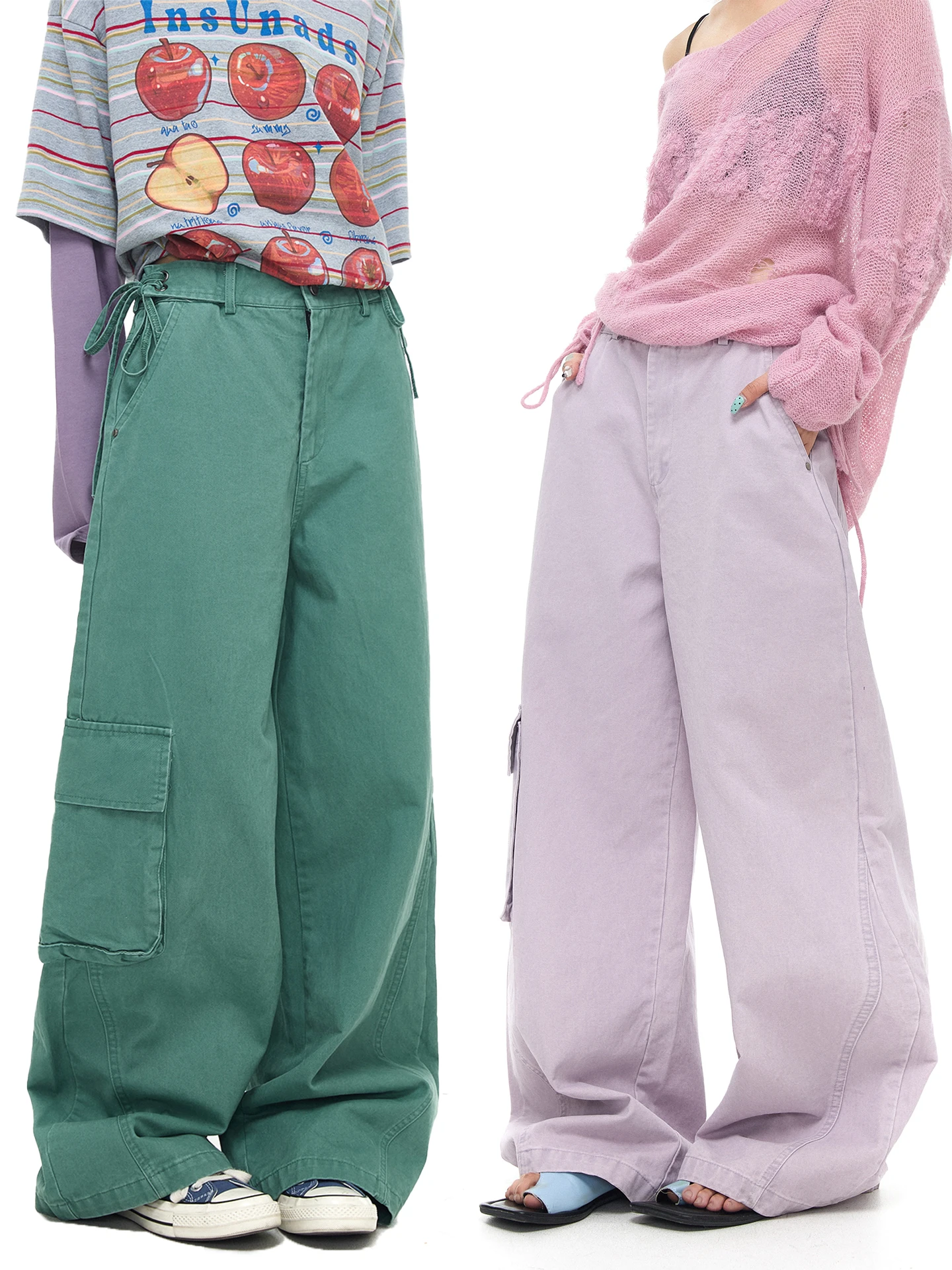 

Chen Stiy Old Store American Retro Waed Candy Color Jeans Women High Waist Multi ket Workwear Casual Pants