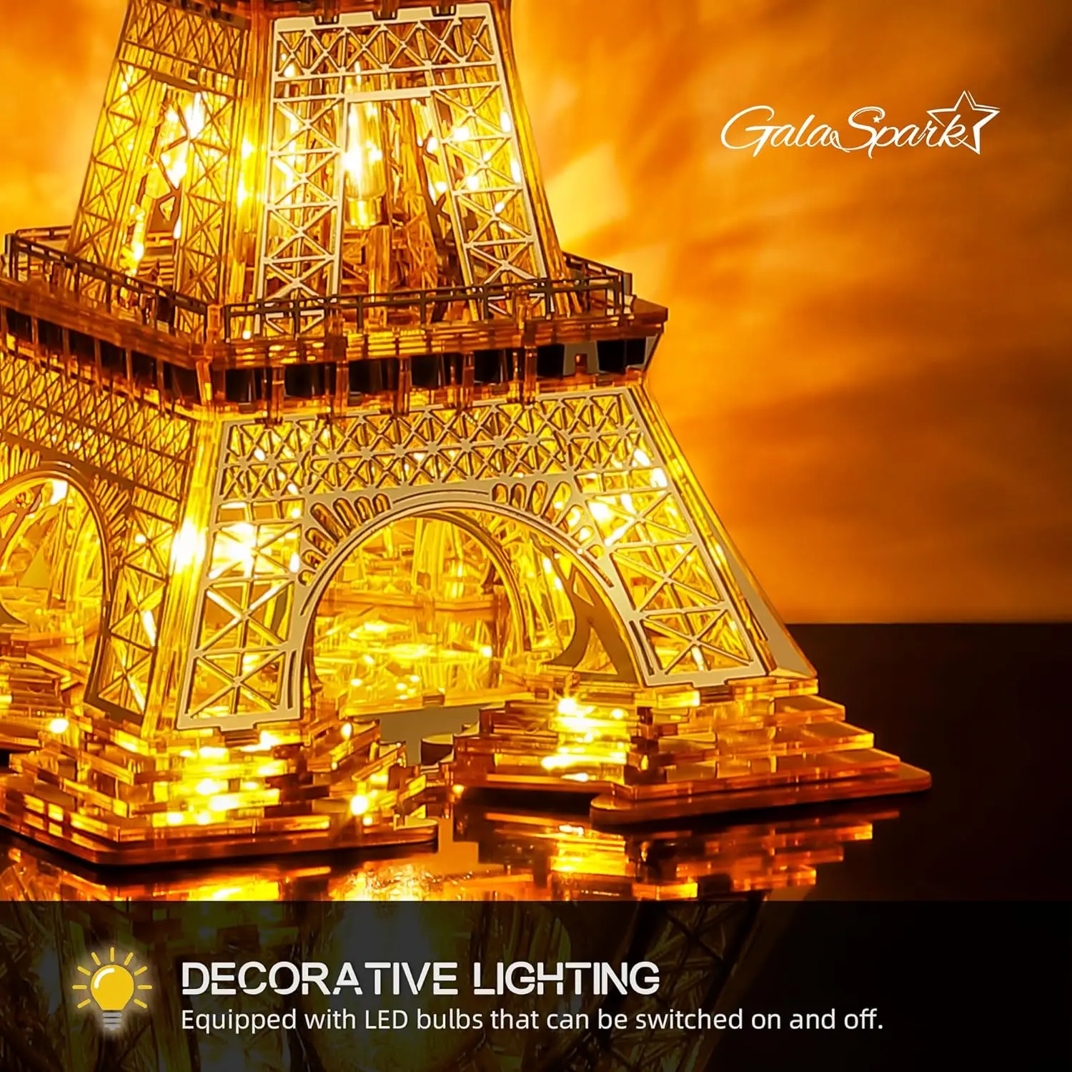 21-Zoll-3D-Puzzle aus Acryl und Metall, LED-Eiffelturm-Modellbausatz, Heimdekoration, Wahrzeichen von Paris, Atmosphäre, Nachtlicht für Erwachsene