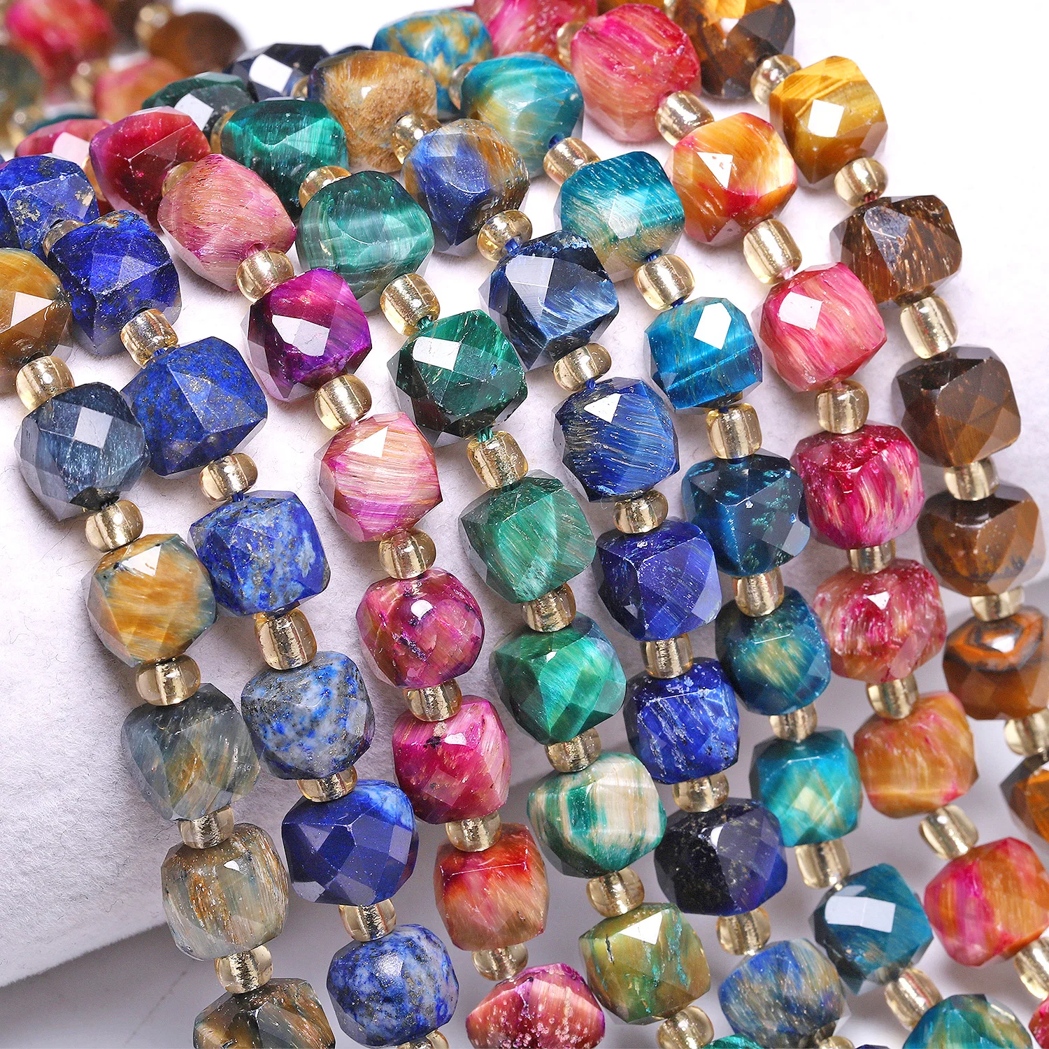 8-8.5mm AAA Faceted Crafts Beads Muticolor Tiger Eye Stone Charms Square Cube Beads for Jewelry Making Diy Beadings Accessoriess