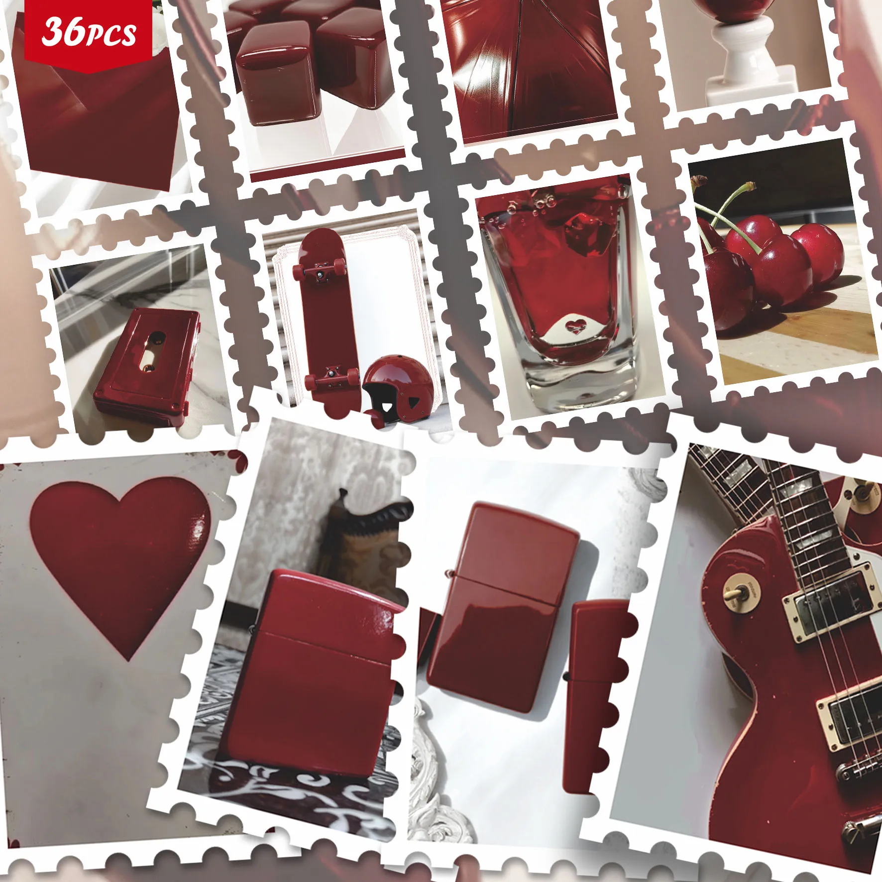 36PCS Burgundy Aesthetic Stickers, Deep Red Vibe Photo Collage Cutout Set for Journals, Planners & Decor