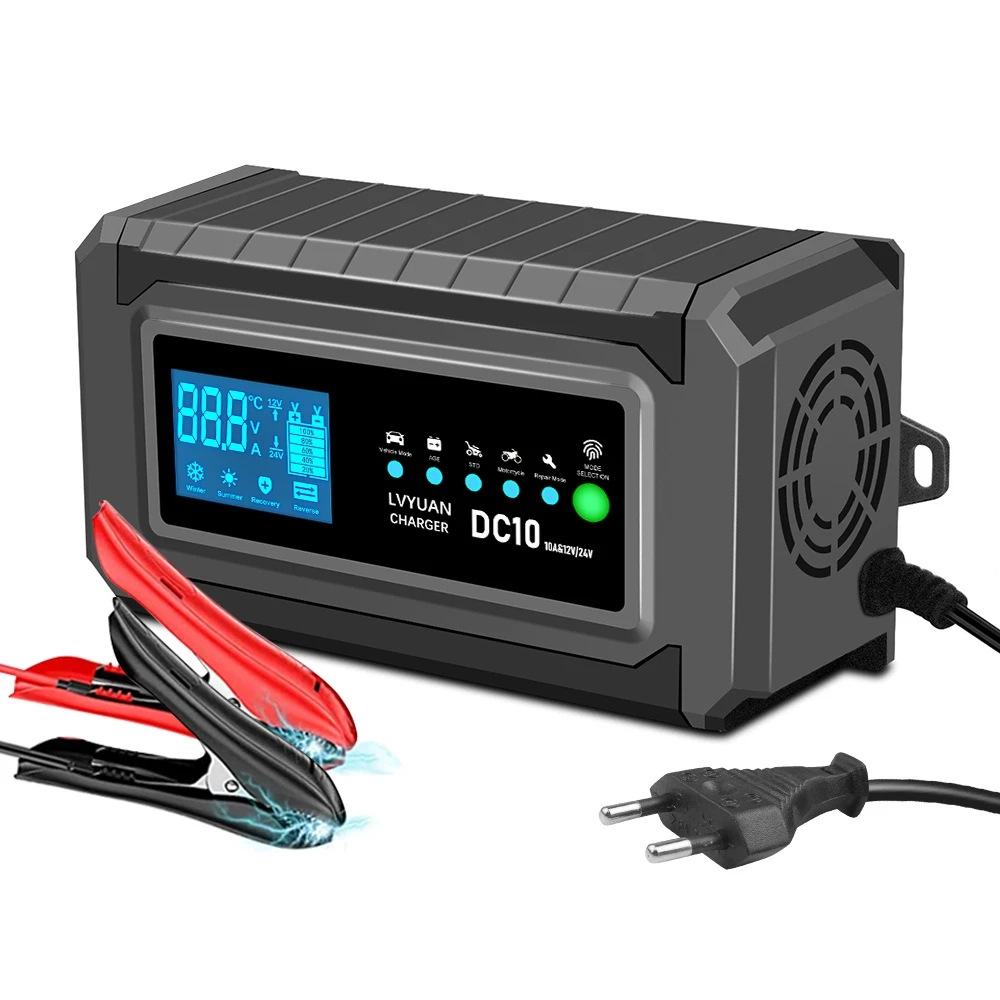 Intelligent Multi-voltage Fast Charging 12V/24V Car Battery Charger AC 110 220V Power Supply Wet and dry lead-acid Battery