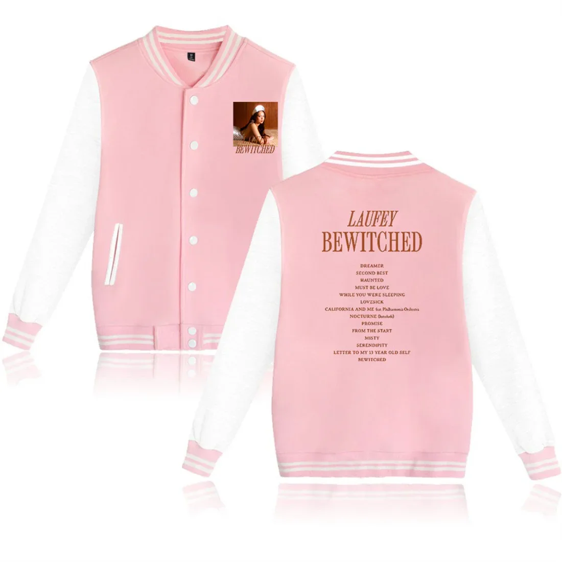 

Laufey The Bewitched Tour Baseball Jacket Women Men Bomber Jacket Outerwear Streetwear Hip Hop Long Sleeve Baseball Uniform