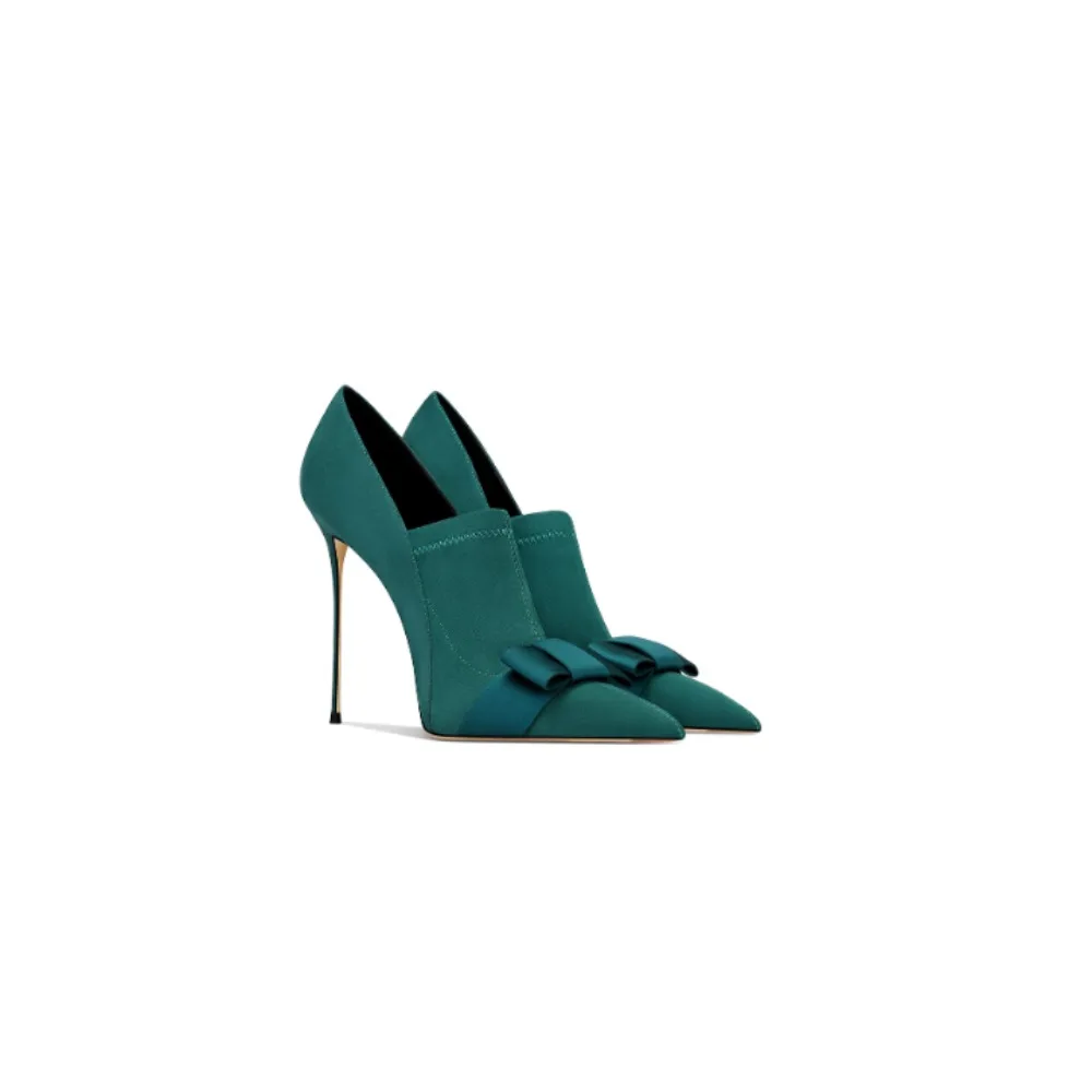 

2025 New Dark Green Leather Pointed Toe Stiletto Heel Dress Shoes for Women