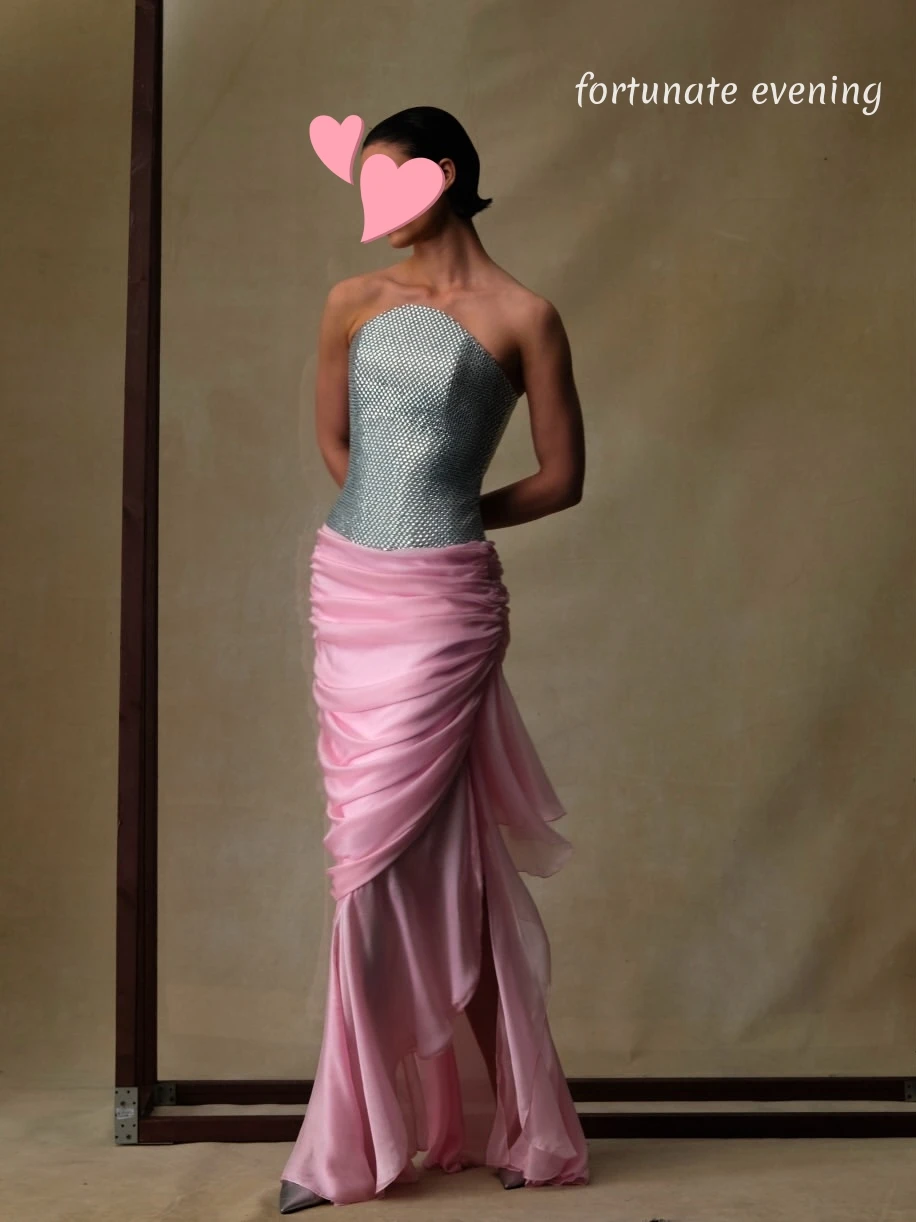 Fortunate Evening Elegant Vintage Sweet Pink Mermaid Shiny Asymmetric Customized Formal Occasion Prom Dress Evening Party Gowns