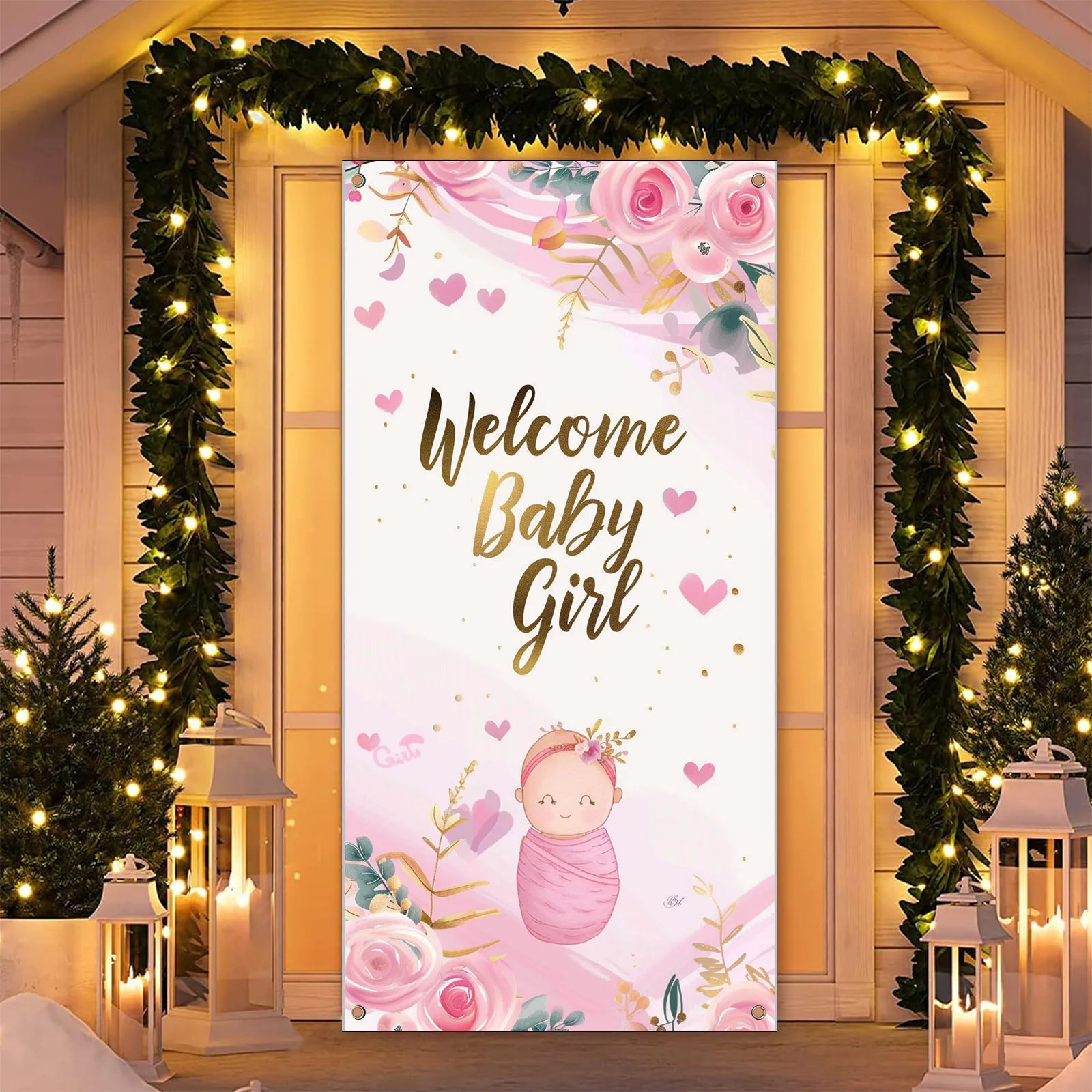 70×35 inch Welcome Baby Girl Banner, Baby Girl Sign Gender Reveal Baby Shower Decorative Door Banner This is a Baby Girl Banner