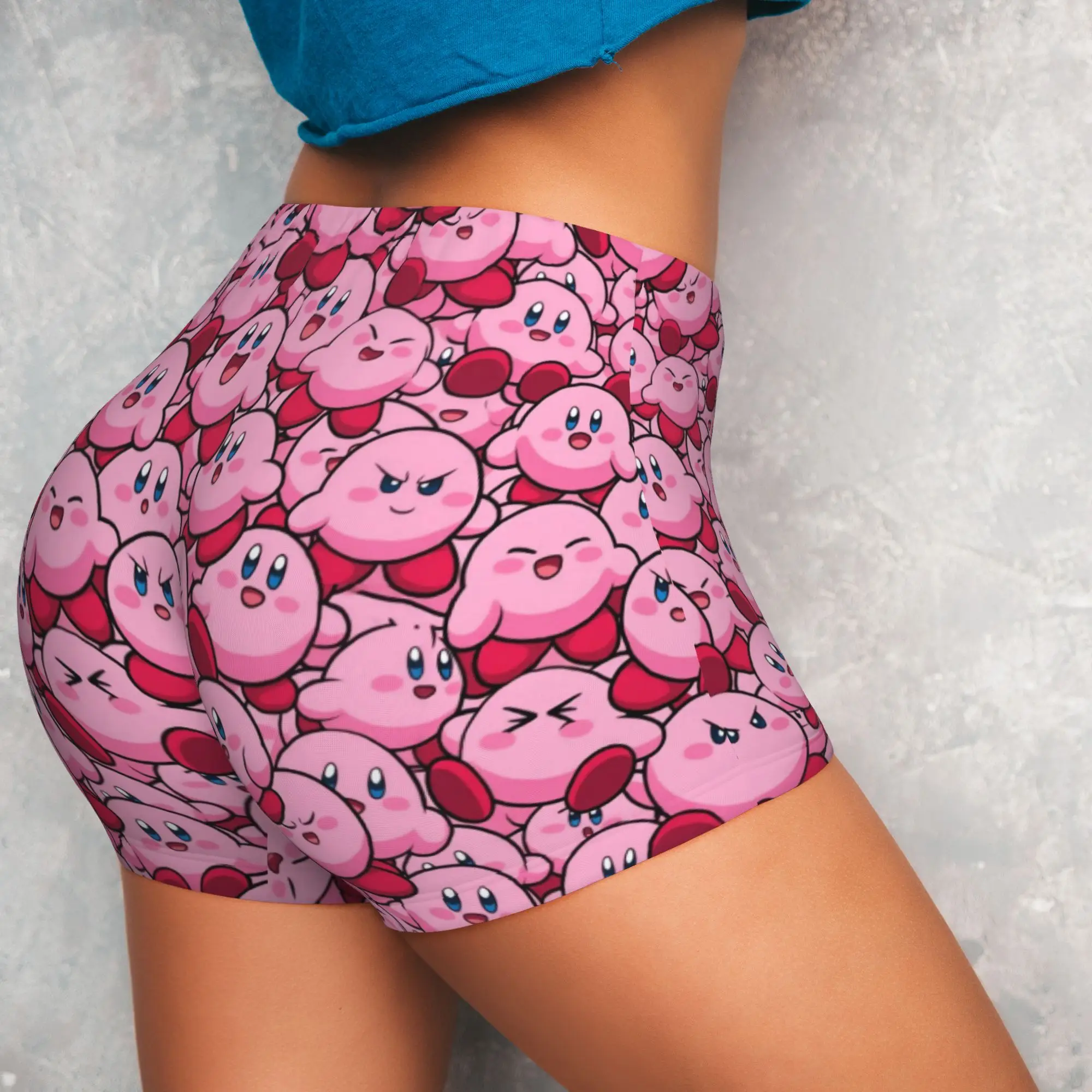 Women's Kirby Japanese Game Cute Pink Star Cartoon Workout Yoga Shorts  Gym Athletic Running Volleyball Shorts