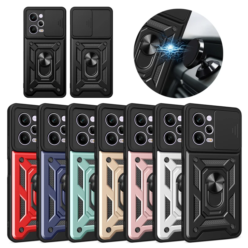 Shockproof Armor Case For Xiaomi Redmi Note 9 9S 10 10S 11 11S 12 4G 13 8 Pro 5G Plus With Car Magnetic Ring Holder Phone Cover