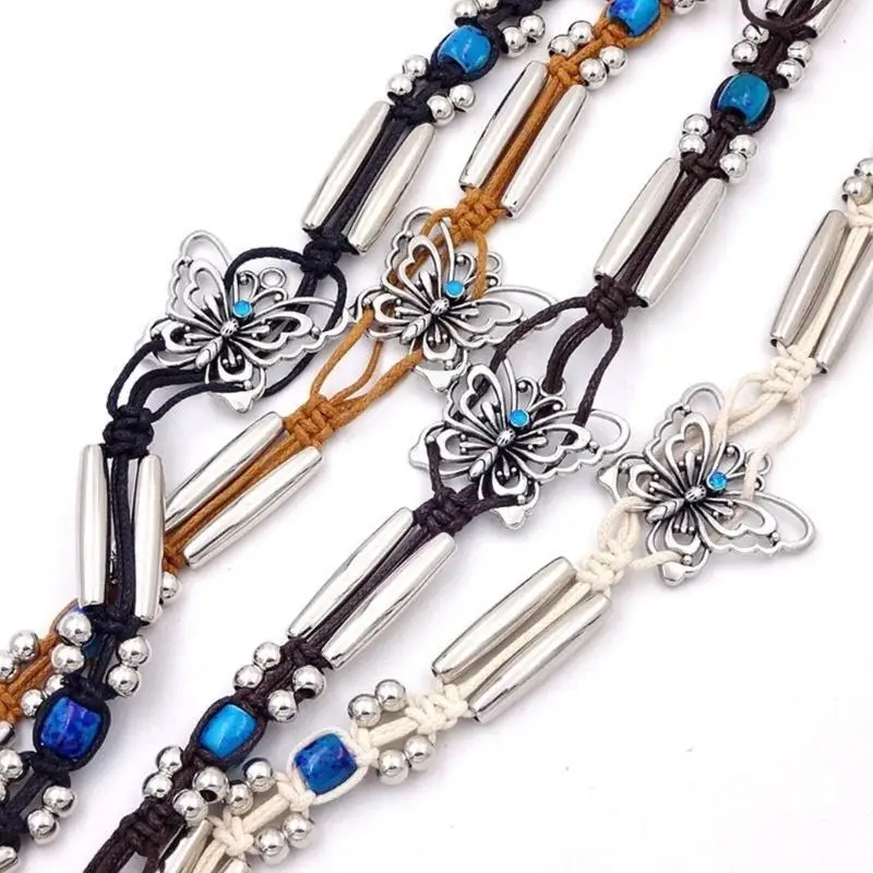 652F حزام خصر نسائي سلسلة ربط حزام فراشة خرز منسوج لفستان كاجوال جينز