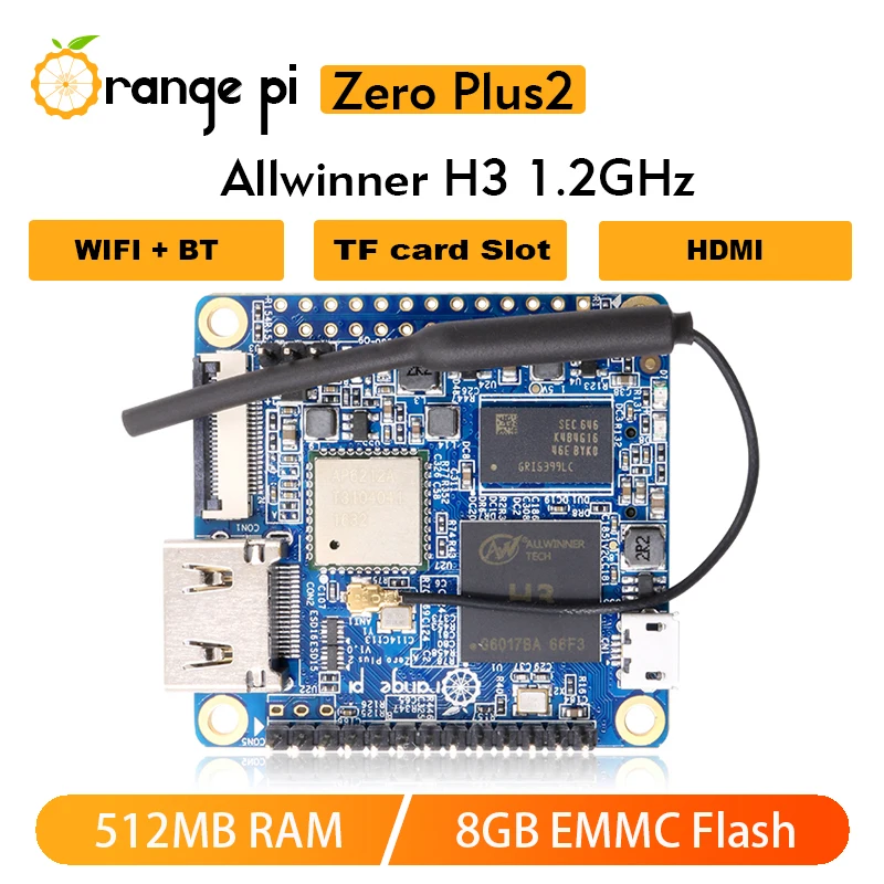OrangePi Zero Plus2 Allwinner H3 512MB RAM WiFi Bluetooth Single Board Computer