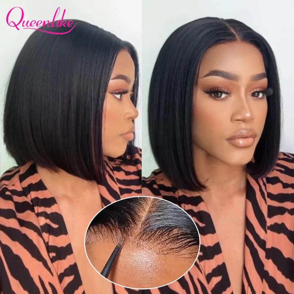 Queenlike 10inch Glueless Wig Human Hair Ready to Wear Bob Wigs for Women Straight Lace Closure Pre Cut Lace Wigs Brazilian Remy