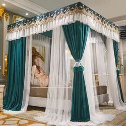 2 Layers Shading Quadrate Palace Mosquito Net with Frame Princess Romantic Bed Curtain Canopy Nets Three-door Single Double Size