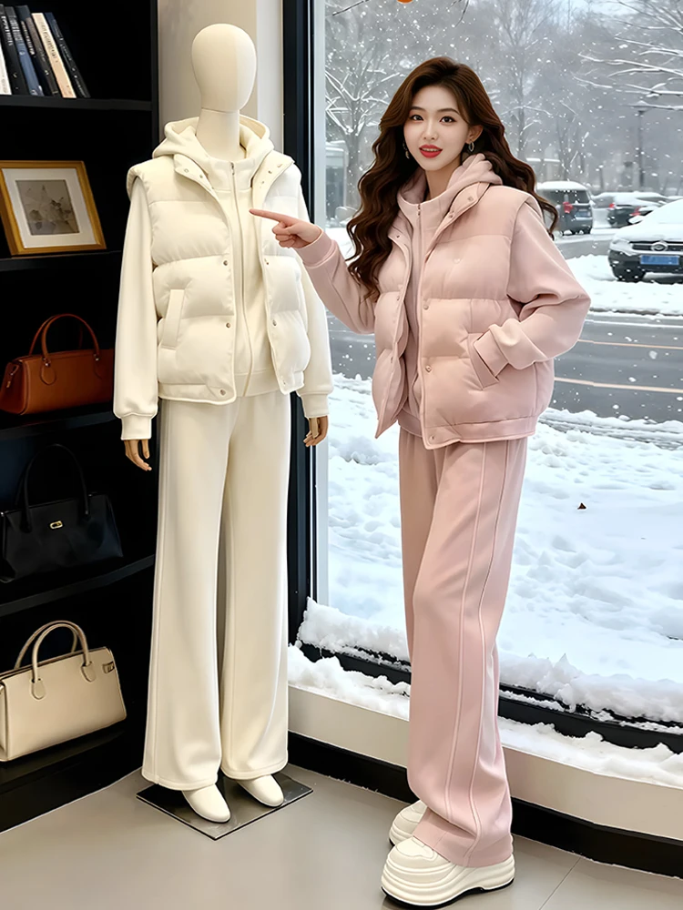 

Women's Spor Casual Thiened Cotton Hoodie Jaet Vest And Pants Tee-Piece Set Autumn Winter New Sle High Waist Long P...