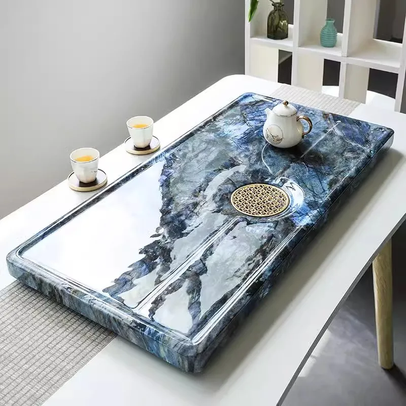 

Luxury stone natural marble tea tray with 5 layers of sealing glaze, light luxury modern high-end tea tray for home office tea t