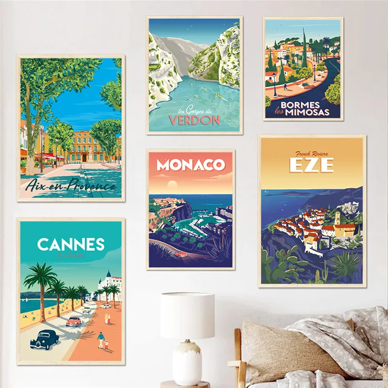 The French Riviera Provence Beach Landscape Travel Poster Canvas Painting Wall Art Living Room Decoration Home Decor Picture