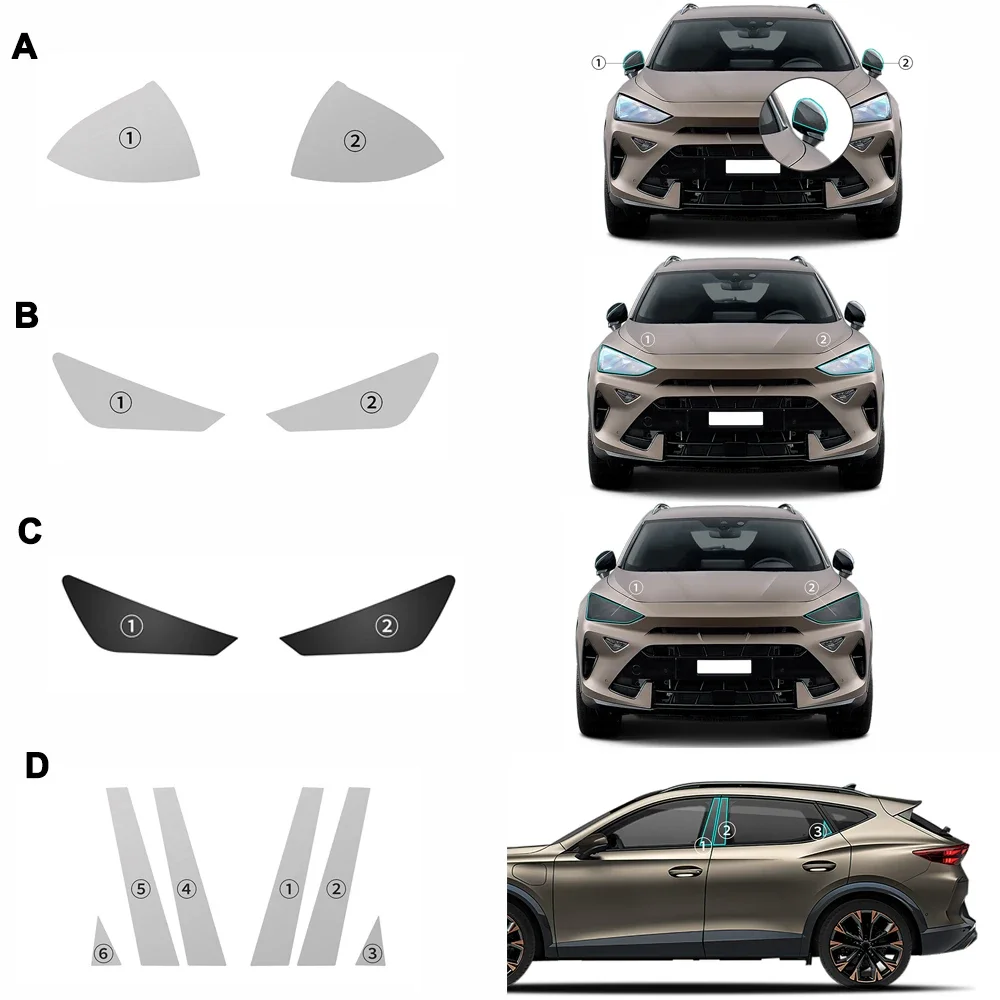 

For Seat Cupra Formentor 2024 2025 Headlight Rearview B Pillar Paint Protection Film Anti Scratch Transparent PPF