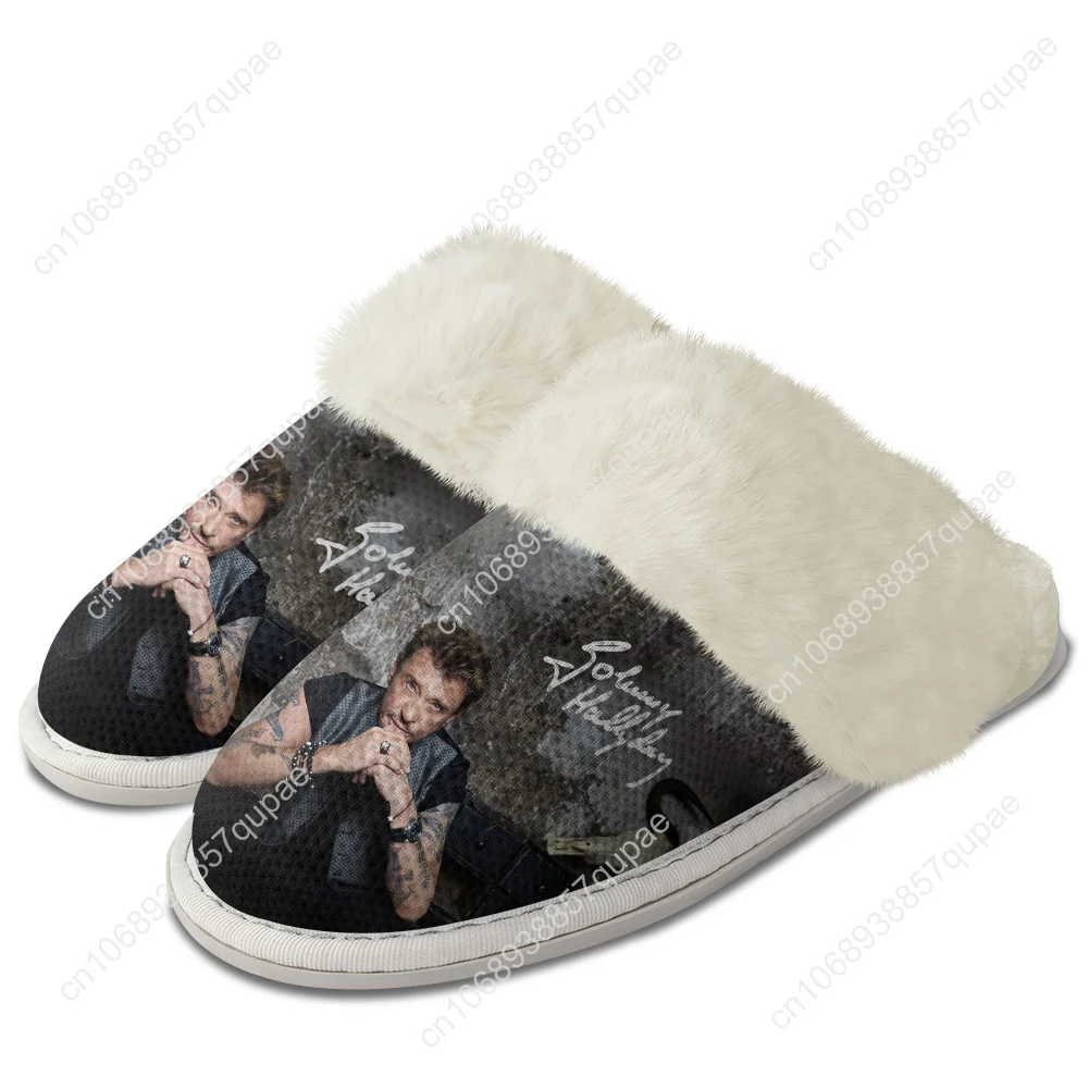 Johnny Hallyday Plush Slippers Keep Warm Shoes Star Star singer Mens Womens Home Cotton Customized Thermal Lightweight Slipper