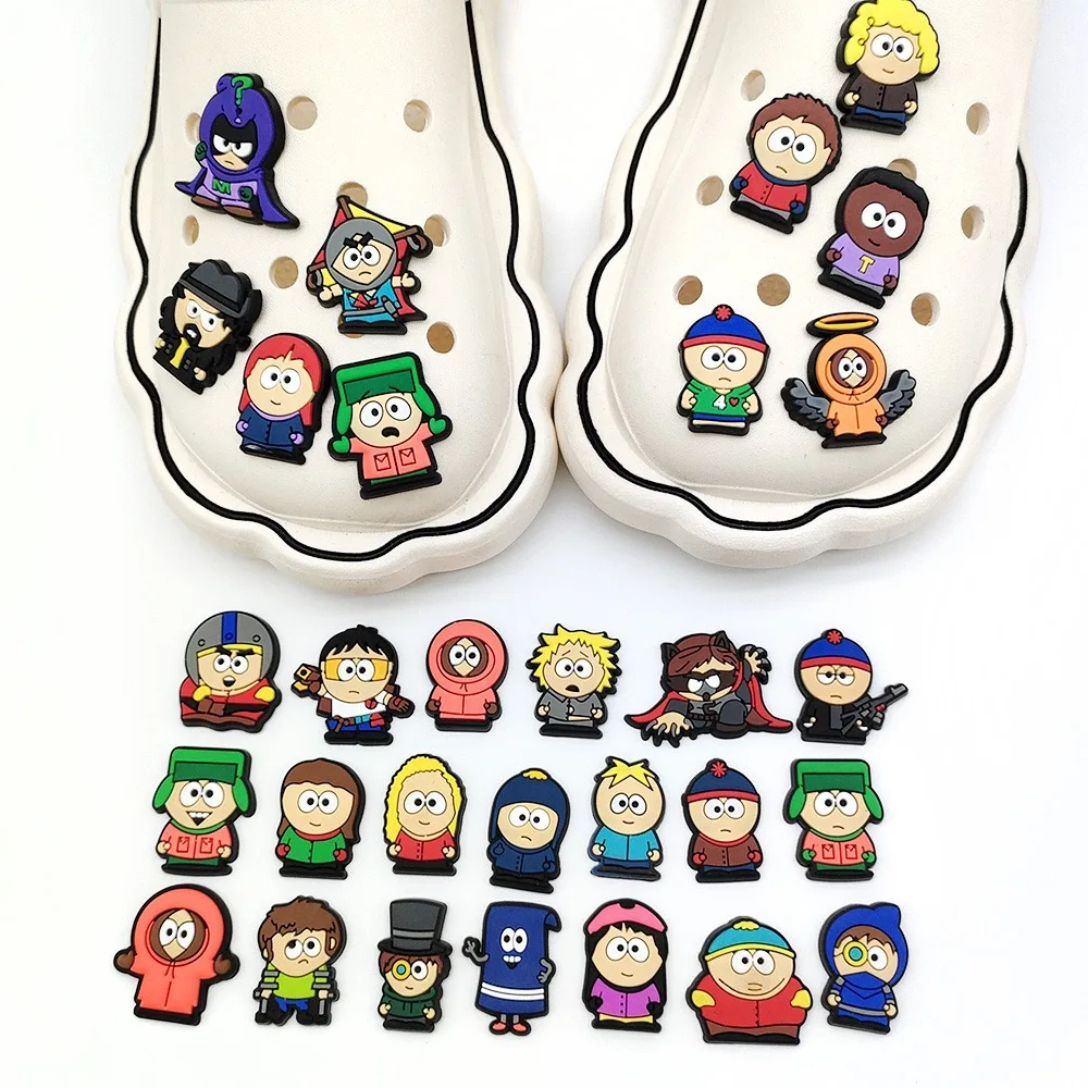16-46Pcs Hot Toys South Park Shoe Charms Cartoon Shoes Decoration Accessories Buckle fit Clog Sandal Wristbands Kids Party Gifts