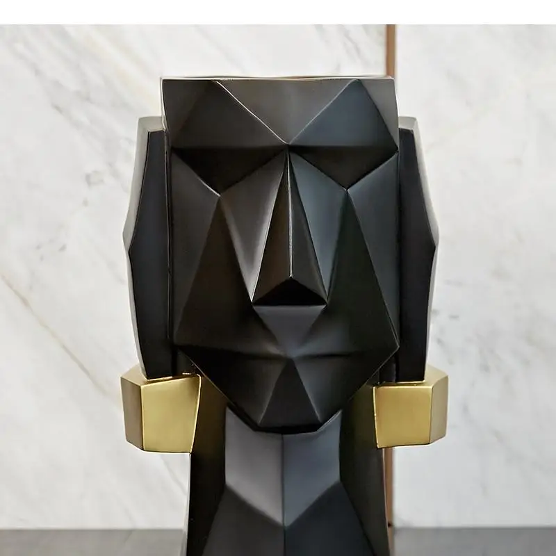 Resin Figure Statue Abstract Stone Man Geometry Golden Crafts Furnishings Modern Home Decoration Vase