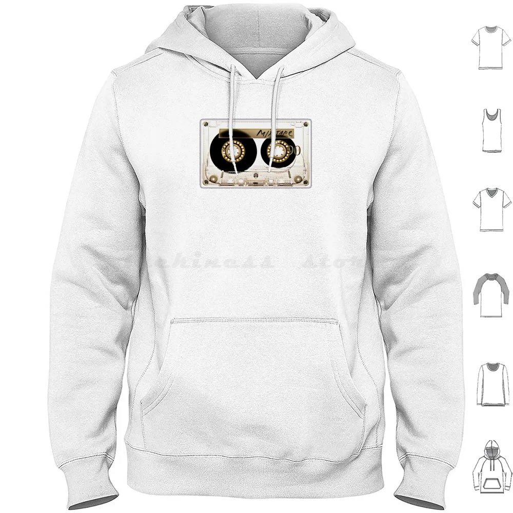 Transparent Clear Cassette Tape Hoodies Long Sleeve Black Transparent Cassette Retro Mix Tape Logo Music Gold Cassette