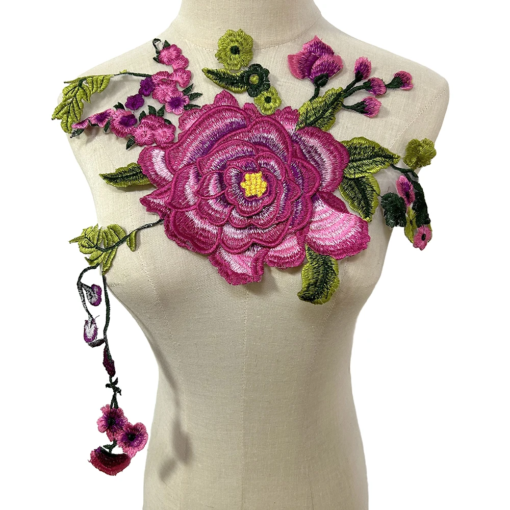 【新品タグ付】Flower Embroidery One Piece One Piece Pink Purple Multi-layer Large Flower Embroidery Patch