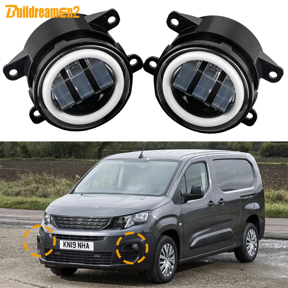 2 X 30W Car Front LED Fog Light Angel Eye Daytime Running Turn Lamp H11 For Peugeot Partner Rifter K9 2018 2019 2020 2021 2022