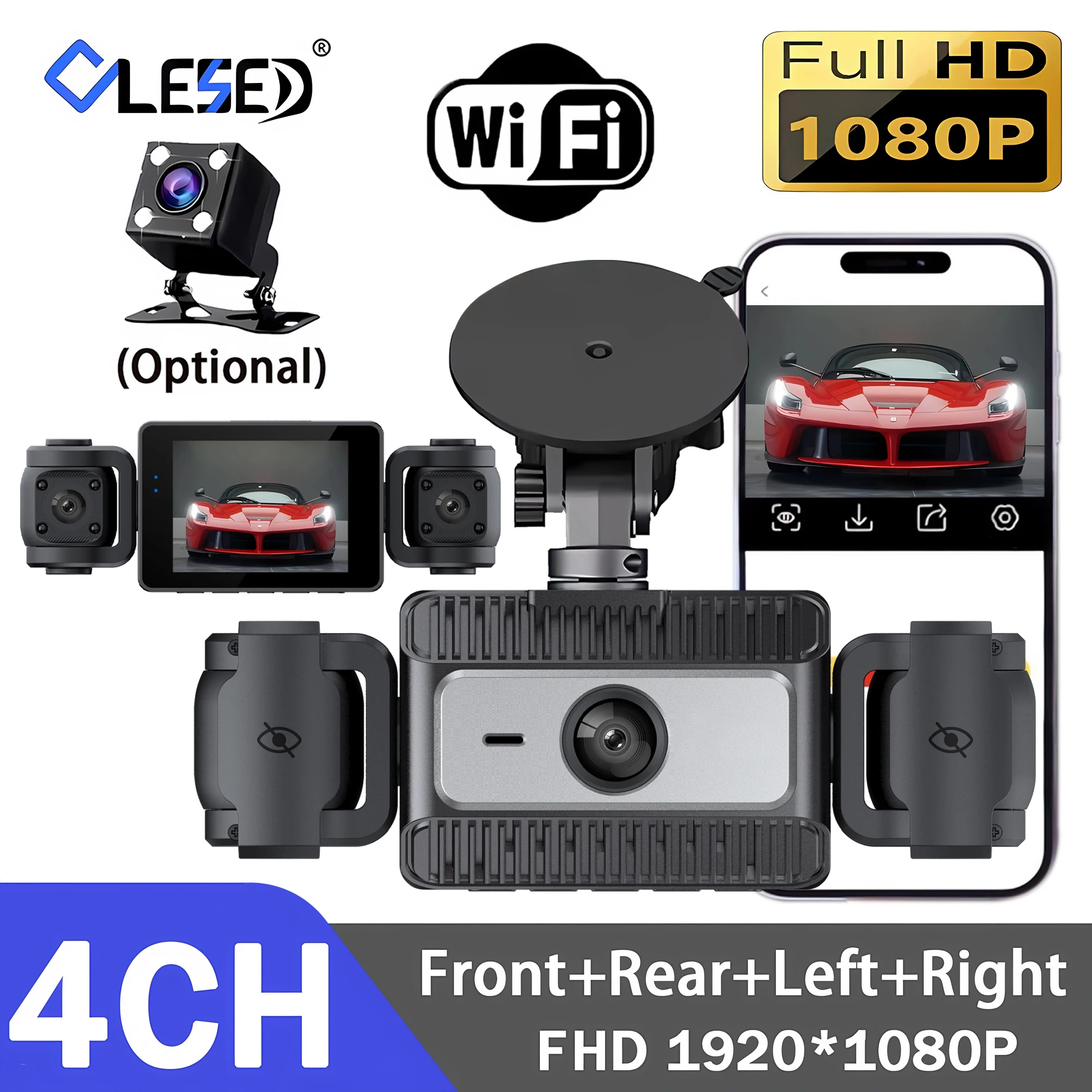 4 Cameras 360° Full HD 1080P Car DVR Wifi Dash Cam 4 Channel Dashcam Video Recorder WDR Night Vision Black Box Cabin Camera