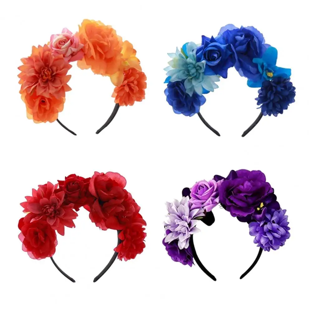 3D Flowers Hair Hoop, Halloween Long-lasting Hairband, Simulated Rose Headband for Dance Party Accessories Gift