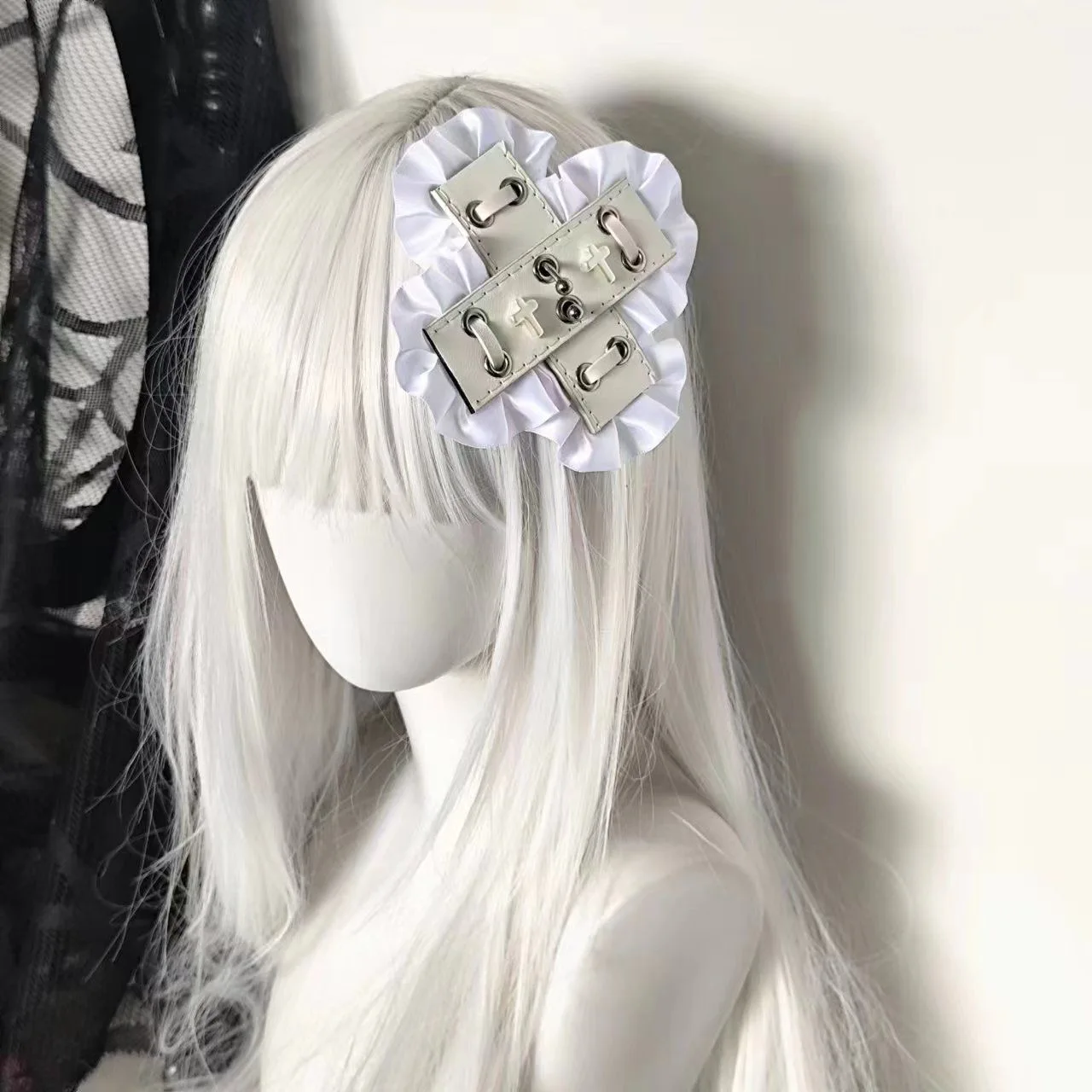 1pc minas terrestres punk cruz couro laço rebite grampo de cabelo subcultura individualista picante menina exagerada acessório de cabelo