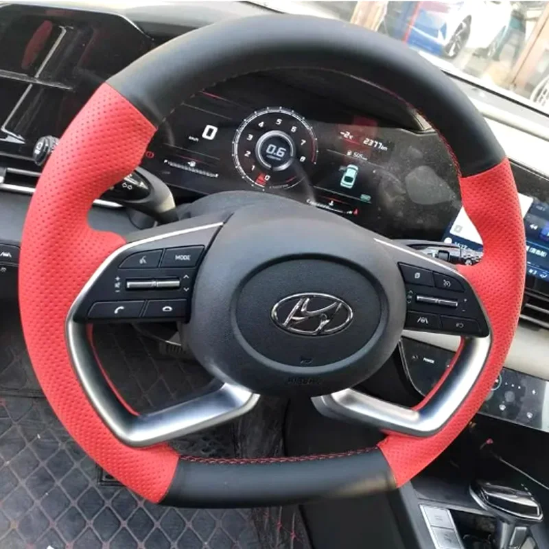 Braid Car Steering Wheel Cover for Hyundai Elantra 5 Solaris Sport GT 2021-2023 Custom Carbon Fider Leather Hyundai Accessory