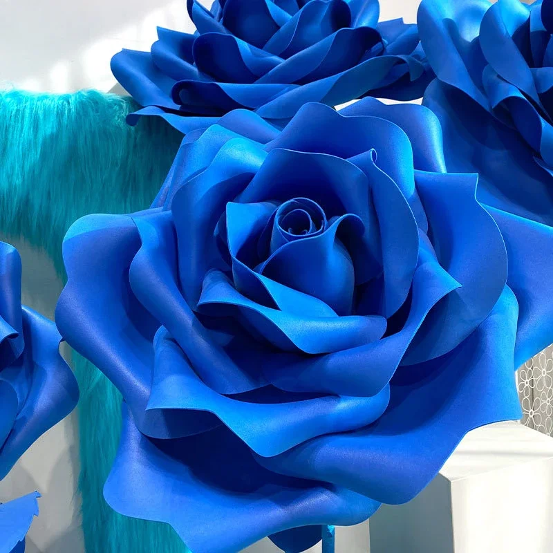 Large Blue Rose Decor Large Paper Artificial Flowers Window Display Giant Paper Rose Wedding Party Decoration T Stage Home Decor image 3