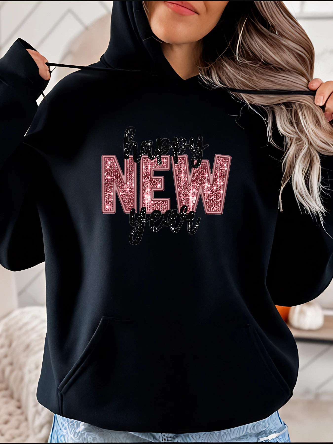 

Толстовка с блестящим принтом «С Новым годом», женская повседневная модная толстовка, наряд для вечеринки 280