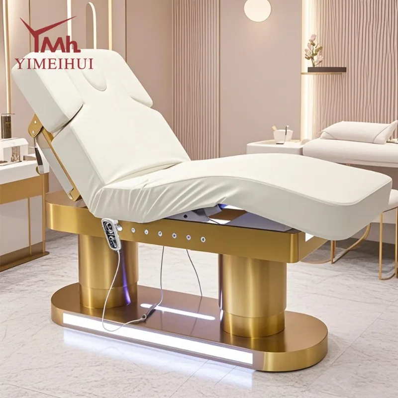 Stainless Steel Base 4 Motors Electric Beauty Lifting Tattoo Embroidery Body Shaping Bed Facial Beauty Chair With Side Control