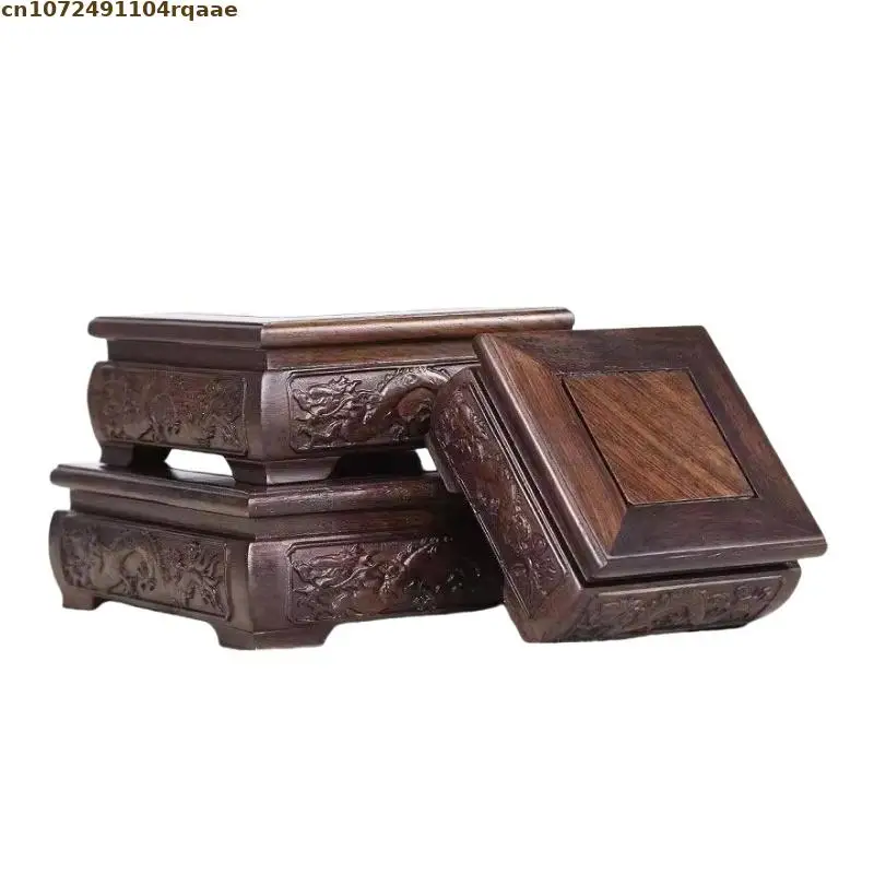 Ebony Wooden Standing Flower Bases Tea Sets Miniature Pedestal Figurine Display Stand Vase Flower Pot Rack Home Decoration