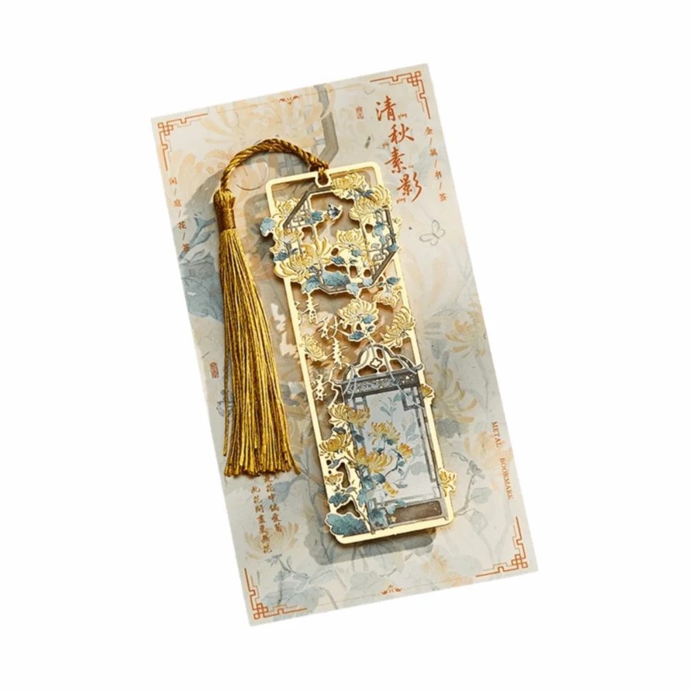 Metal Hollow Metal Bookmark With Tassel Classical Aesthetic Hollow Bookmark Bronzing Floral Painting Floral Bookmark Book Club