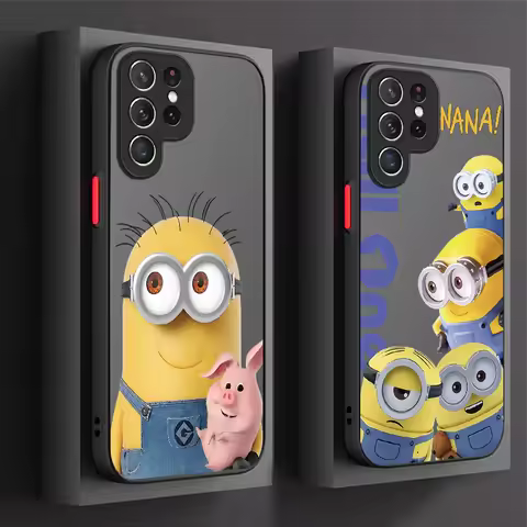 Cartoon M-Minions Case For Samsung Galaxy S24 S23 S22 Ultra S21 S20 FE S10 Plus Note 20 10 A15 A25 A35 A55 Matte Hard Back Cover