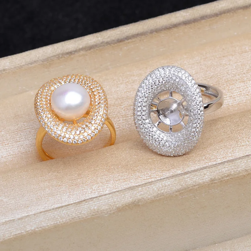 

S925 Sterling Silver Adjustable Finger Ring Mountings Base Setting Findings Jewelry Components for 10-12mm Pearls 3pcs/lot