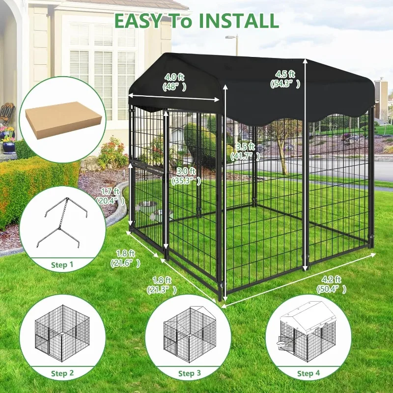 Dog Kennel Outdoor, , Dog Enclosures for Outside Metal Dog House with Cover Outside Dog Cage Crate for Dogs, Cat, Rabbits