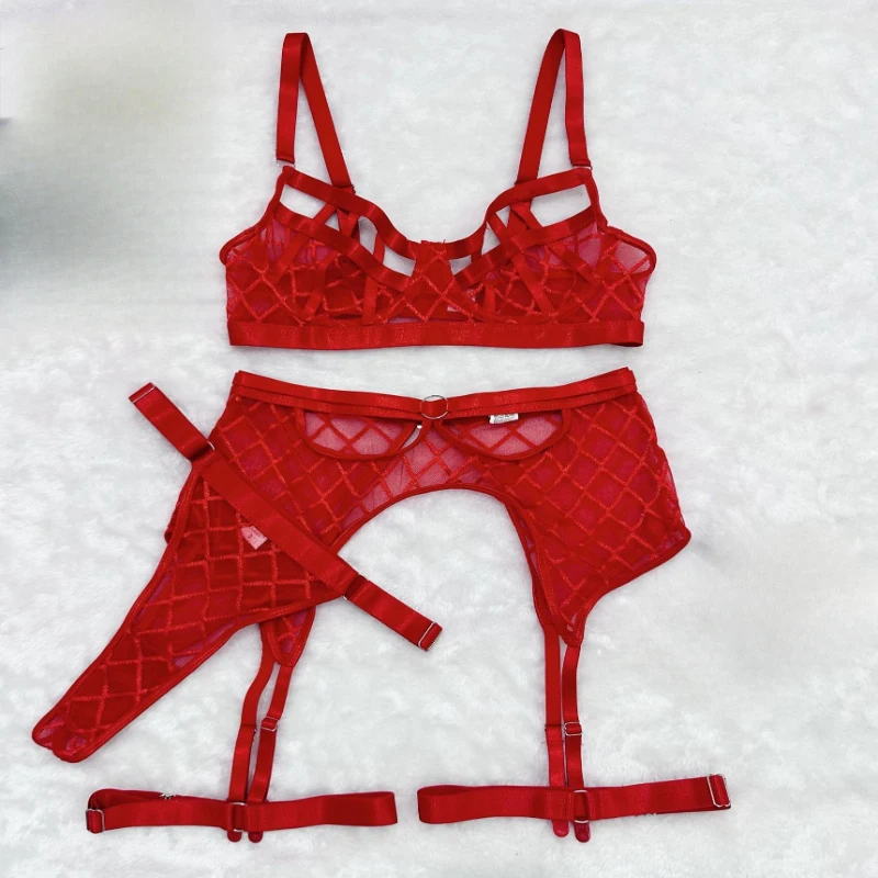 

Bikini mesh net swimsuit lace hollow three-piece set