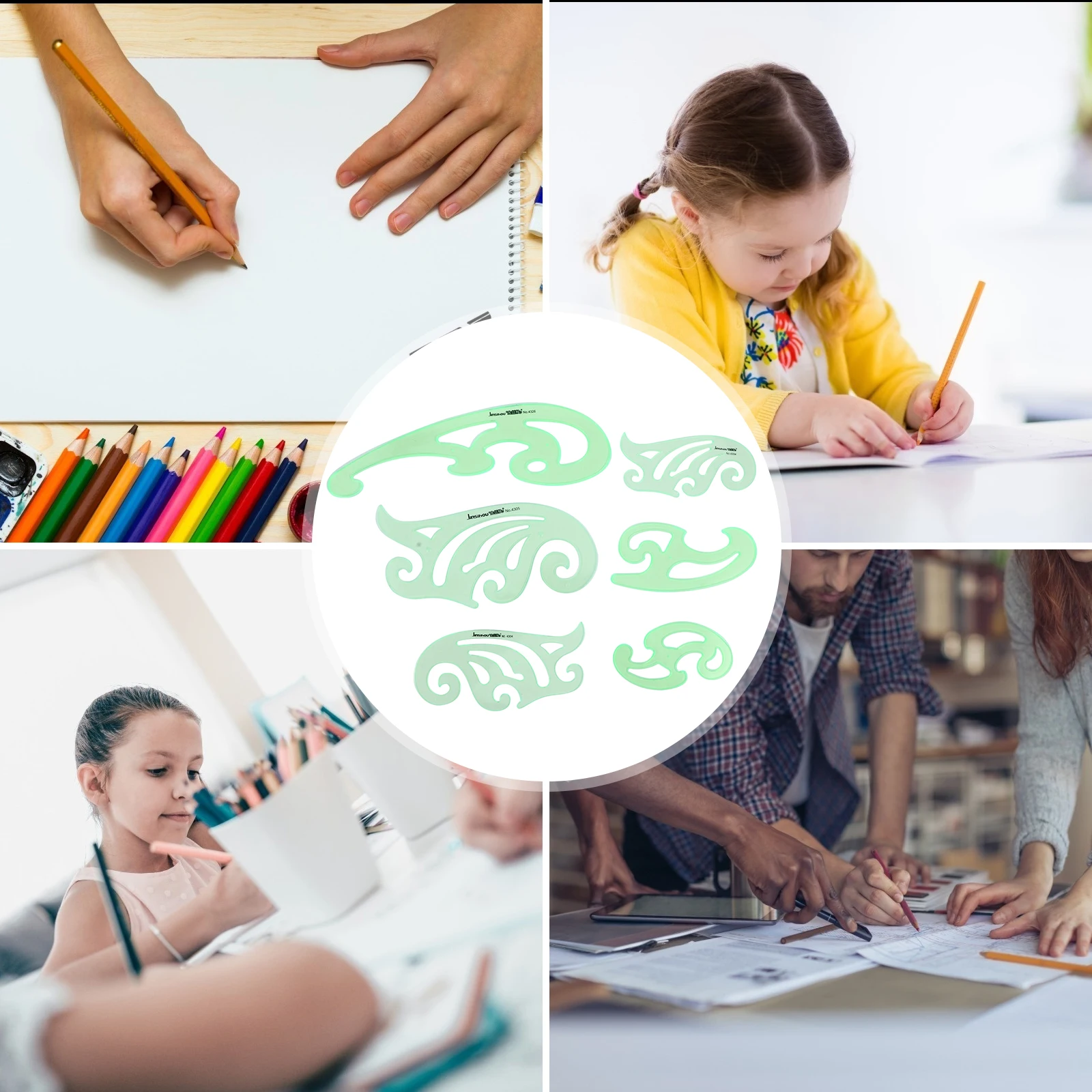 6pcs Drawing Rulers Kit Plastic Geometric Templates Multiple Shapes For Kids Students Architects School Office Painting Design
