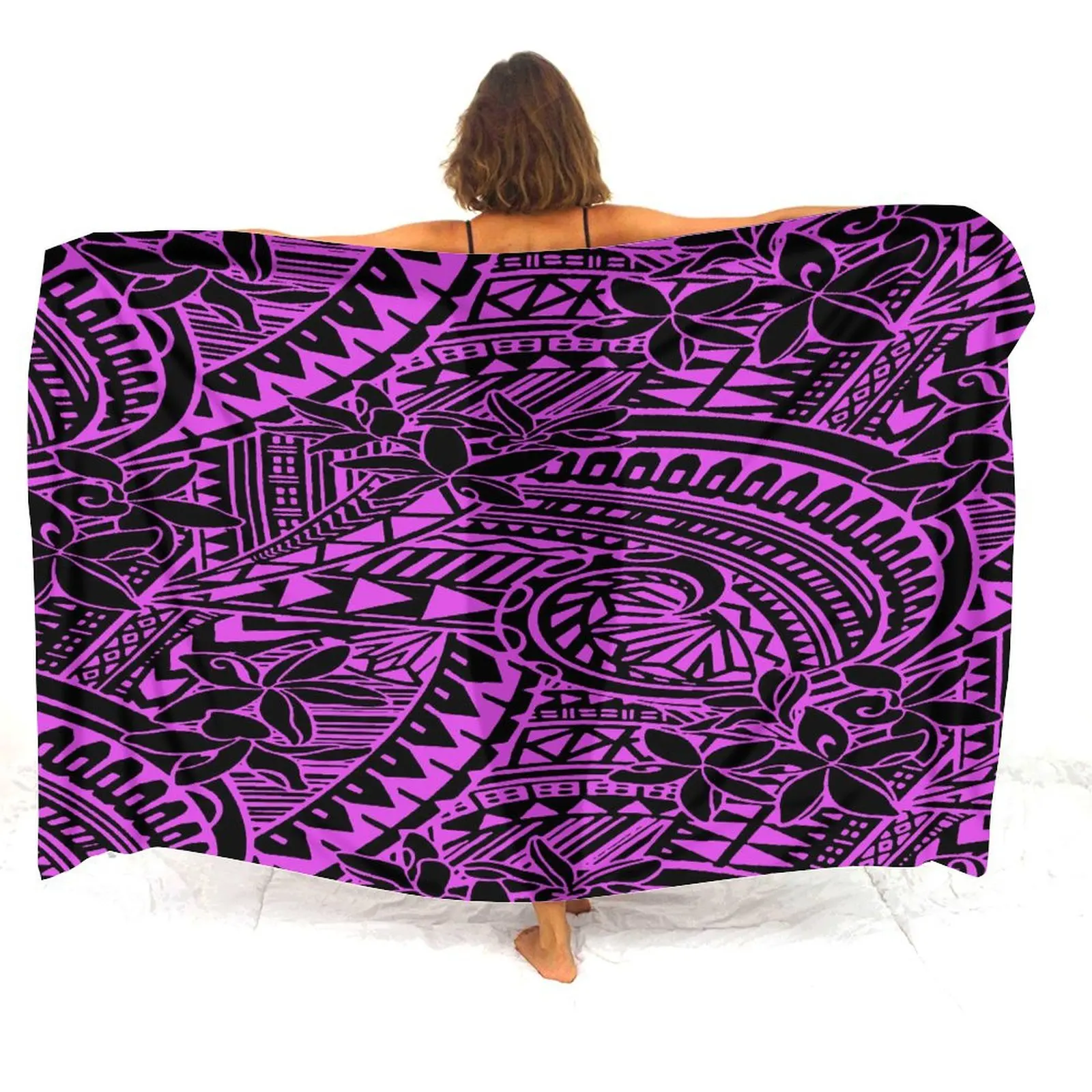 Pacific Island Floral Print Custom Women'S Sarong Polynesian Tribal Ethnic Style Cape Hawaiian Beach Resort Bikini Coat 2024