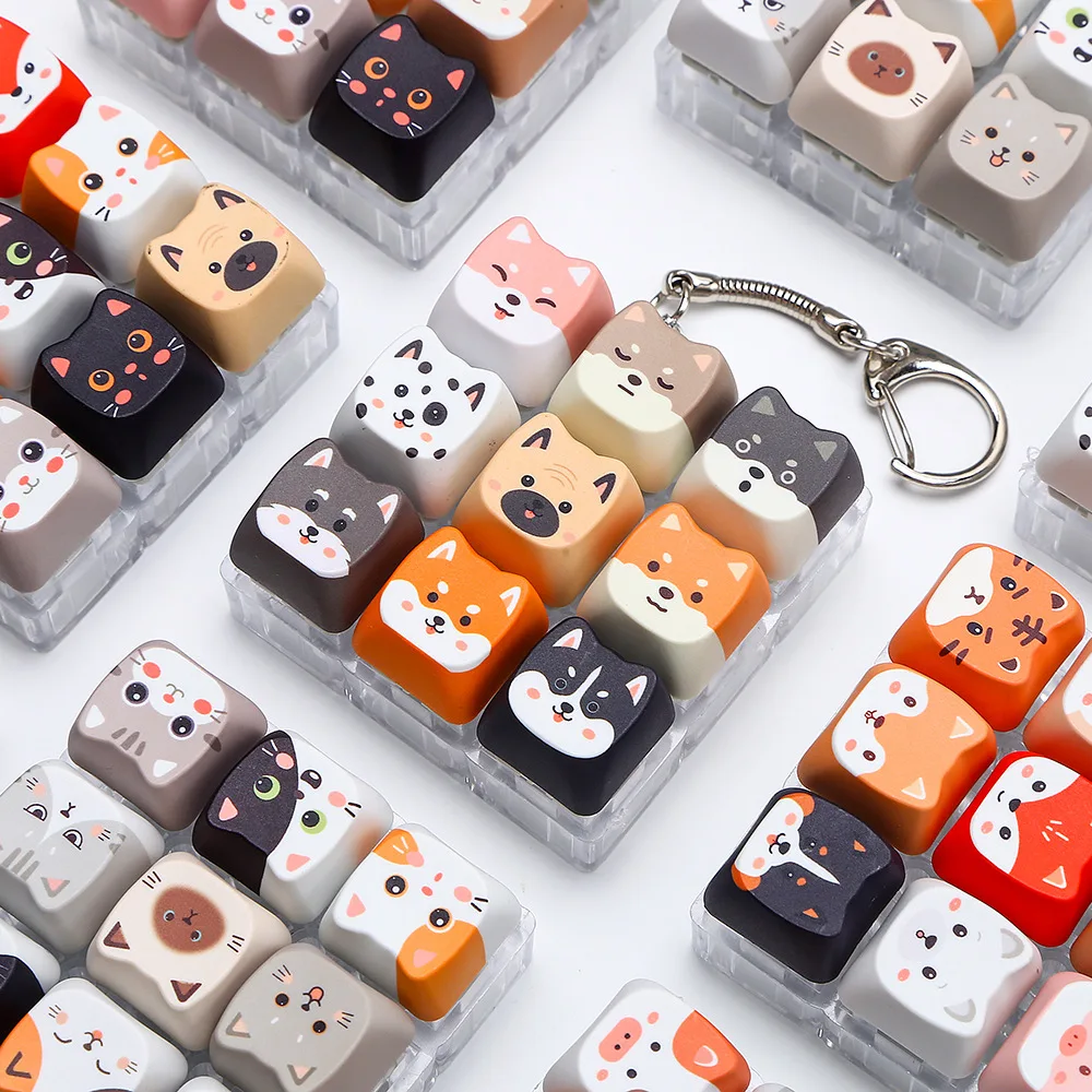 MAIMOOO Cute Cat Relax Button Keycap Clicker 9 Keys Kawaii Keyboard Fidget Toy for Friends Gift Portable Keychain Bag Pendant