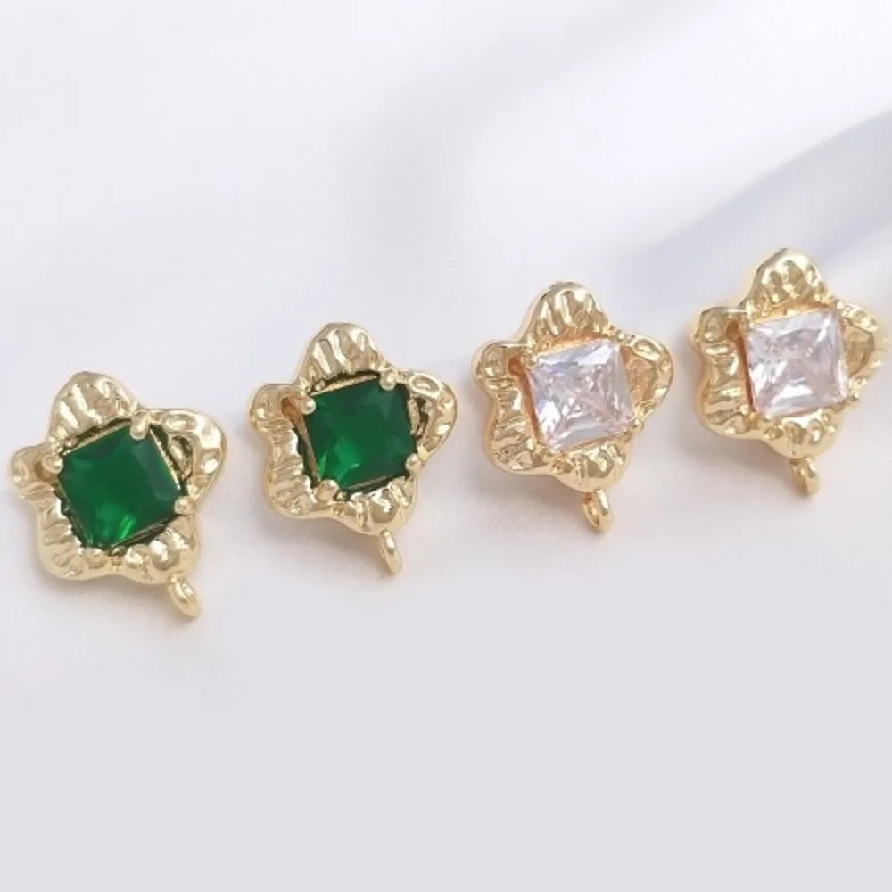 

Медные 14-каратные золотые серьги с инкрустацией квадратным цирконом и цветком, серьги на подтяжках ручной работы, серьги «сделай сам», аксессуары для ушей