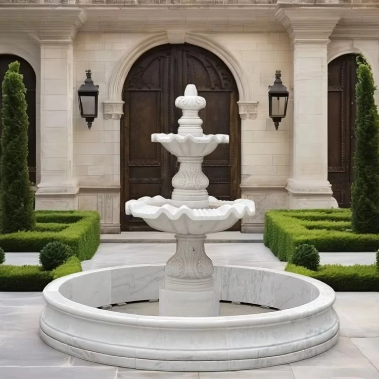 Garden Design Outdoor Simple Natural Stone Tiers White Marble Water Fountain