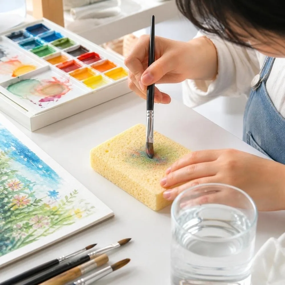 3pcs With Storage Case Painting Sponge Rectangle Shape Water Absorbent Watercolor Sponge Artist Sponge For Art Supplies